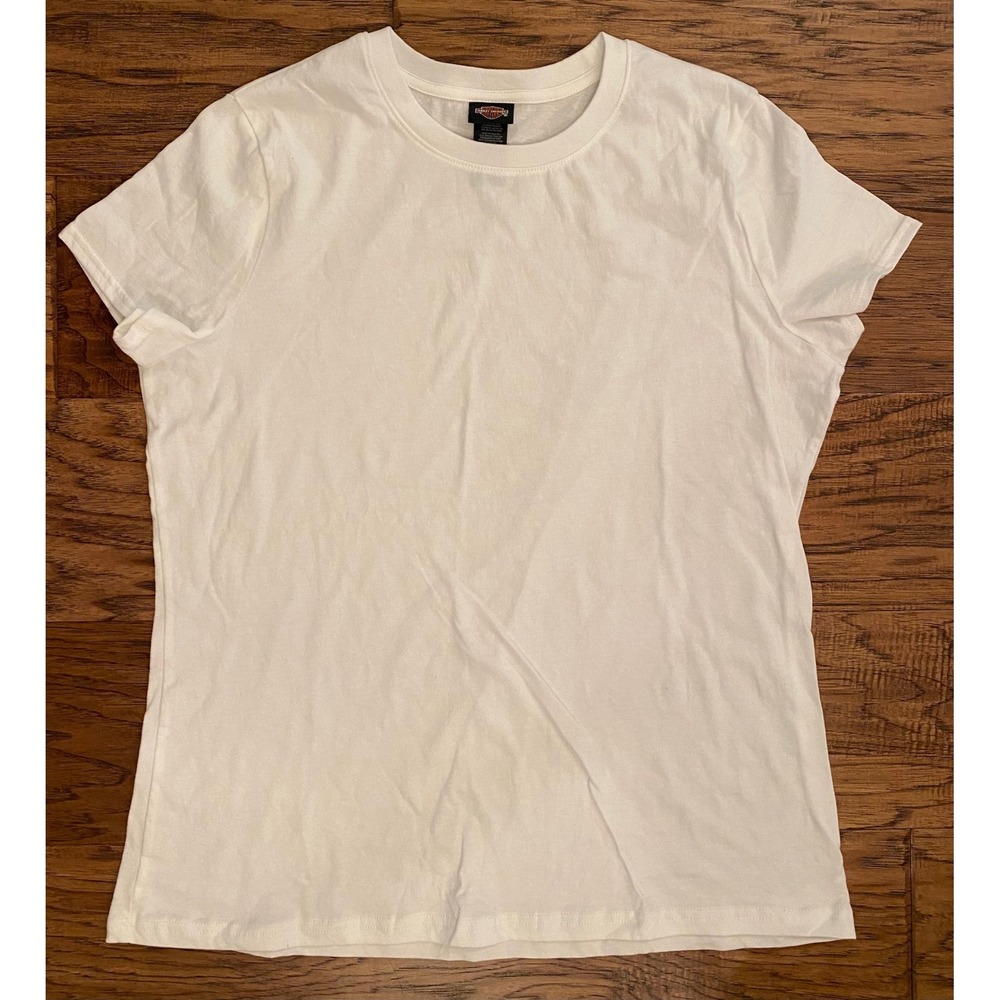 Harley Davidson Womens Blank Basic T-Shirt White Crew Neck Short Sleeve LG